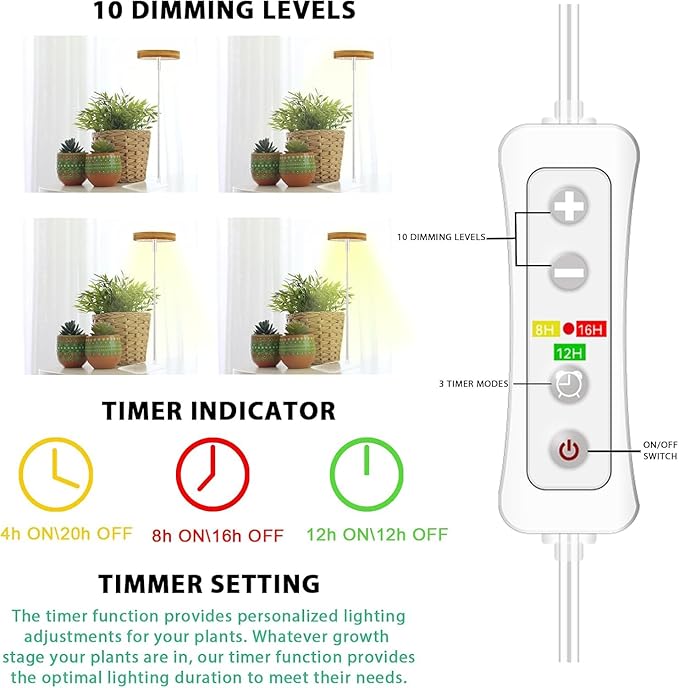 yadoker Halo Plant Grow Light,LED Growing Light Full Spectrum for Indoor Plants,Height Adjustable, Automatic Timer, 5V Low Safe Voltage,Idea for Small Plants(3 Pack)
