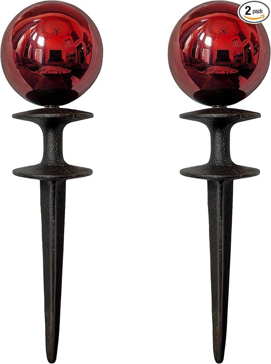 Lulu Decor, Garden Red Gazing Ball Hose Guide, Set of 2. Strong and Decorative Hose Guide that Protects Your Plants and Provides Elegance to Your Garden