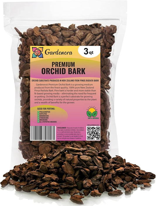 GARDENERA New Zealand Pinus Radiata Bark - Organic Hand Mixed New Zealand Orchiata Pine Bark for Orchids - Medium Chips 9-12mm - 3 Quart Bag