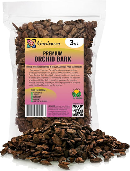 Premium Grade New Zealand Pinus Radiata Bark by Gardenera - Organic Hand Mixed New Zealand Pine Bark for Orchids - Medium Chips 9-12mm - 3 Quart