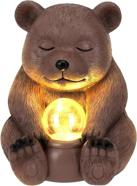 Solar Bear Statue for Outdoor, Garden Decor with Strong Lighting for Yard Art Lawn Ornaments Porch Patio Balcony Home House - Holiday Gifts for Family and Friends