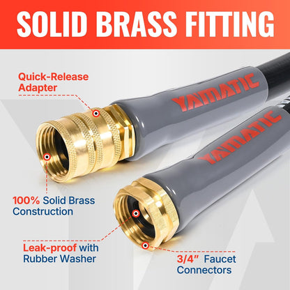 YAMATIC Female to Female Short Garden Hose 5/8 in x 3 ft, 2 in 1 Dual Use Heavy Duty Leader Hose with Solid Brass Connector, All-Weather Water Hose, Burst 300 PSI