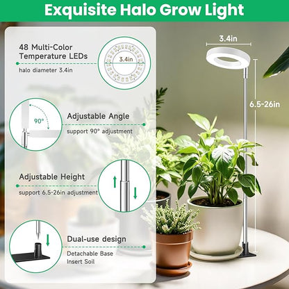 Grow Lights for Indoor Plants, Full Spectrum Plant Lights for Indoor Growing with with 3/9/12H Timer, 3 Color Modes, 10 Brightness, 6.5"-26" Height Adjustable Small Grow Light, 1 Pack(3.4in)