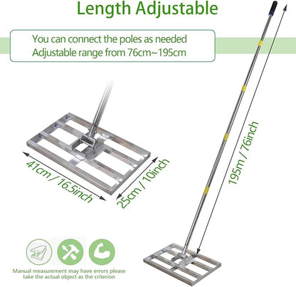 Scalebeard Lawn Leveling Rake,6FT 17 X10In Lawn Leveling Tool, Effort Saving & Adjustable Handle Heavy Duty Lawn Leveler for Yard Garden Golf Course Dirt Leveler
