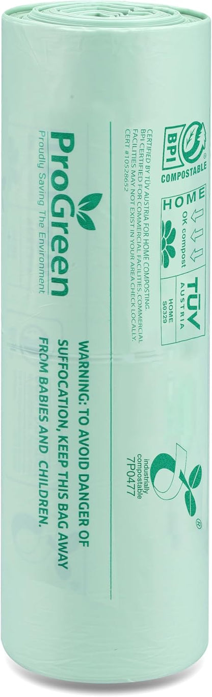 ProGreen Compostable Trash Bags 2.6 Gallon, 100 Count, Extra Thick 0.71 Mil, Small Compost Kitchen Bin Bags, Food Scraps Yard Waste Bags, Compost ASTM D6400 BPI and TÜV AUSTRIA Certified.