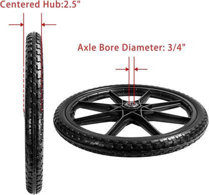 Parts Camp 20" Flat Free Tire Cart Wheels Replacement Rubbermaid Wheelbarrow Wheels Garden Cart Replacement Wheel With 5/8" 3/4" Bearing For Utility Carts/Lawn Cart/Wheelbarrow 2PACK