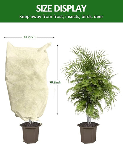 EAONE 4 Pack Plant Covers Freeze Protection, 47x71'' Winter Frosts Cloth for Outdoor Plants, Reusable Frost Blankets Drawstring Bags for Cold Freeze Sun Protection Bird Insect Prevention, Beige