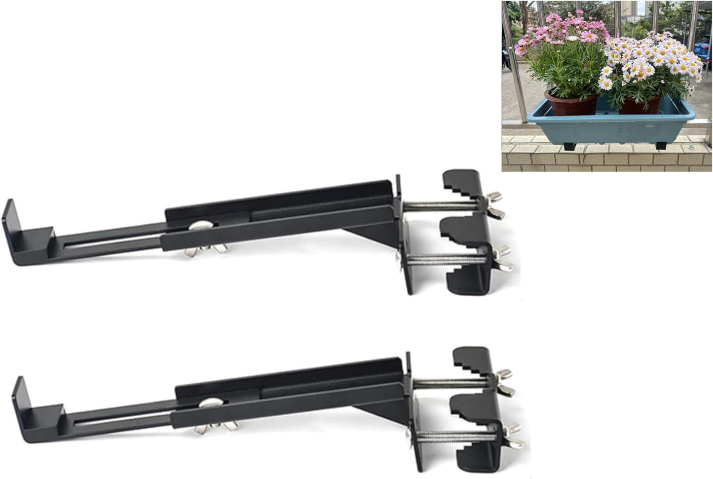 Balustrades Flower Box Supports, Planter Box Supports, Window Box Supports (6-9 Inches)，for Balustrades, Terraces, Decks, Balconies, Fences (Black 2 Pack)