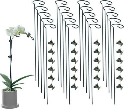 20 Pack Plant Support Stakes with 24 Pcs Plant Clips, Garden Single Stem Support Stake, Plant Cage Support Ring for Indoor Outdoor Flowers Rose Amaryllis Tomatoes Peony Lily Orchid (24 Inch)