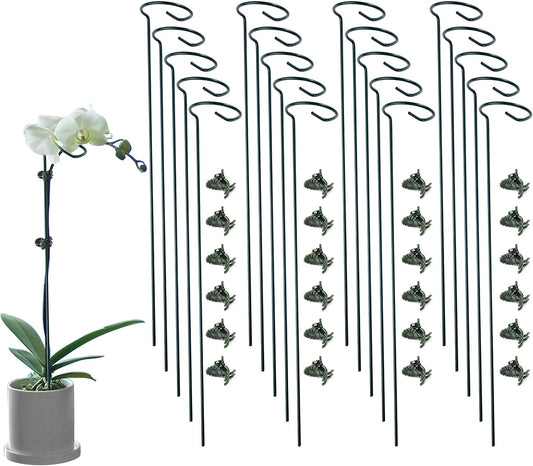 20 Pack Plant Support Stakes with 24 Pcs Plant Clips, Garden Single Stem Support Stake, Plant Cage Support Ring for Indoor Outdoor Flowers Rose Amaryllis Tomatoes Peony Lily Orchid (24 Inch)