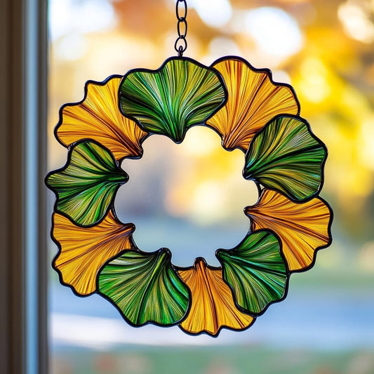 Ginkgo Wreath Acrylic Suncatcher Stained Glass Effect Window Car Hanging Christmas Ornament Indoor