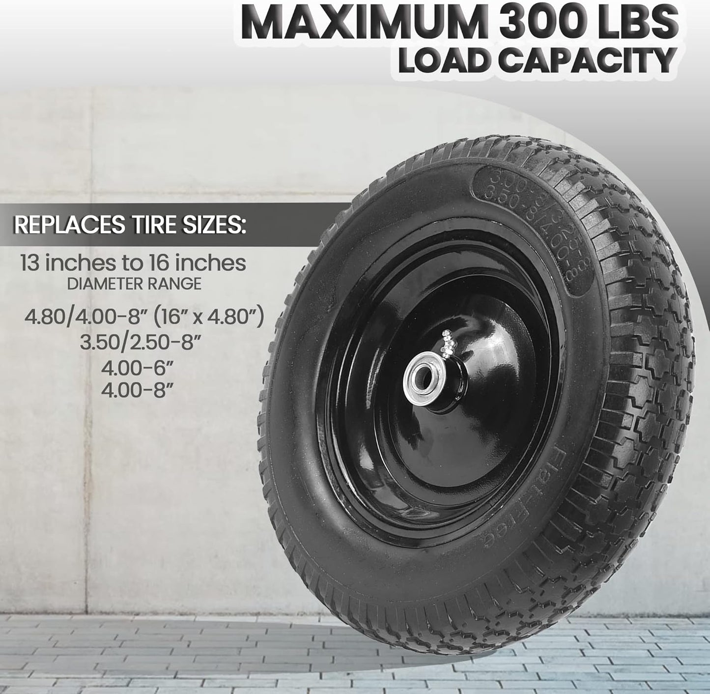 AR-PRO 4.80/4.00-8" Flat Free Tire and Wheel - 14.5" Solid Wheelbarrow Tires with 3" -7" Centered Hub and 5/8" Extra 3/4"Bearings - Universal for 4.80-8 4.00-8 4.00-6 3.50/3.00-8 Wheelbarrow Wheels