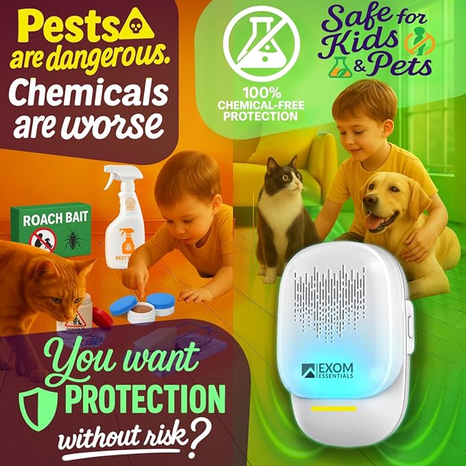 T-Ultrasonic Pest Control 4-Pack: Indoor Plug-in Repeller for Mice, Rodents, Squirrels, Insects, Roach Killer, Ant & Spider Repellent, Bed Bug & Flea Spray and Mouse Traps Alternative