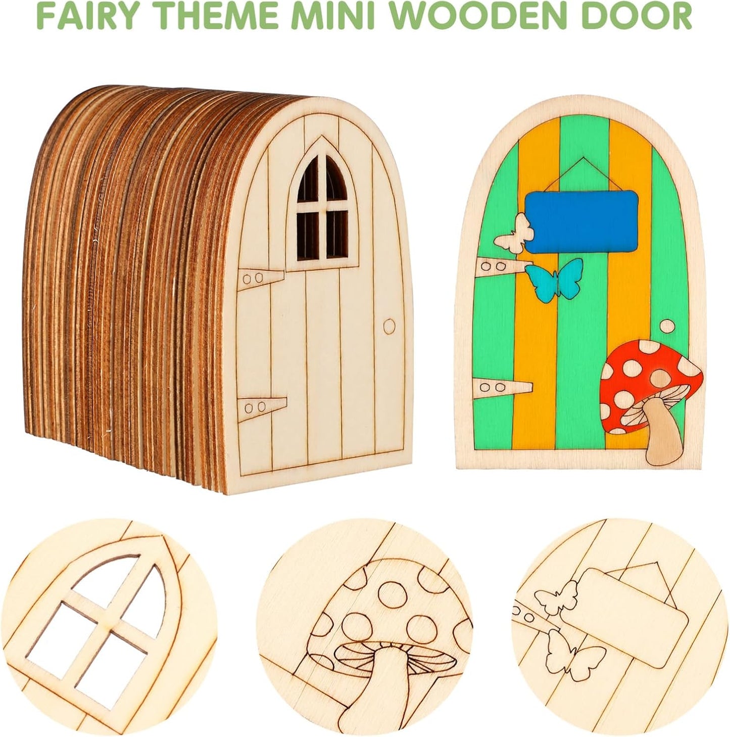 36pcs Mini Wooden Fairy Doors, Unpainted Elf Doors for Home Office Garden Decoration, Assorted Colors, 3.93 x 2.67 x 0.11 Inch