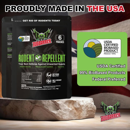 BugBarrier's Extra-Strength Mouse Repellent Deterrent Pouches, USDA 99% Biobased, Peppermint & Rosemary Oils Repel Mice Nesting in Car, RV, Boat, Garage, Shed, Cabin Made in The USA (Pack of 12)