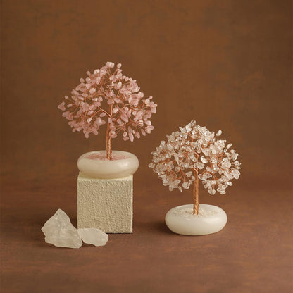 Rose Quartz Crystal Trees of Life for Home Office Desk Deco, Bonsai Tree, Chakra Healing Crystals Stones for Money Good Luck Pink Stone Crystals Birthday Gifts for Women
