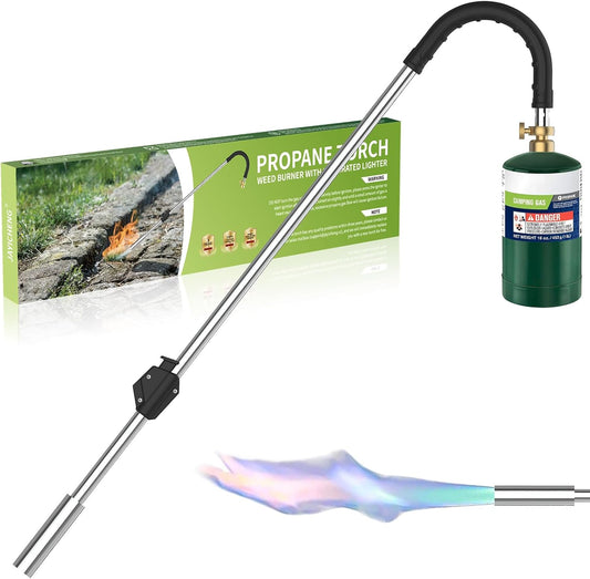 Weed Torch Propane Burner,Blow Torch Weed Burner with Self Igniting(Turn the Knob Slightly Before Ignition),Anti-slip Rubber Handle for Weeding,Melt Ice,Charcoal Starter-Fuel Not Included