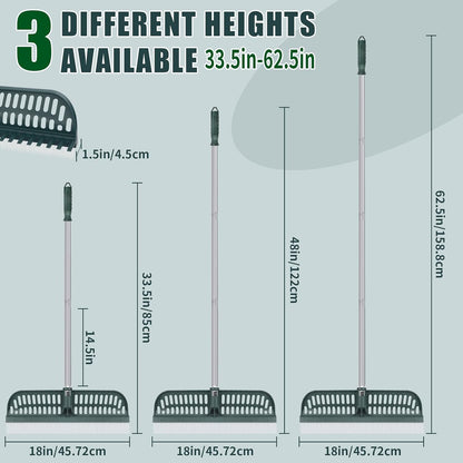 Artificial Turf Rake with 18in Double-Sided Heads, 32-61 Inch Turf Brush Grass Rake for Artificial Grass, Turf Grass Broom for Garden Lawn Artificial Turf Leaves Pet Hairs