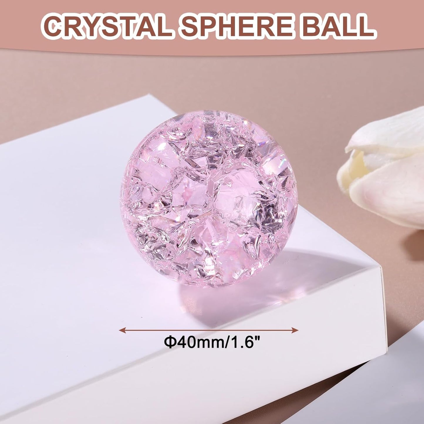uxcell 40mm/1.6" Crystal Sphere Ball Ice Cracked Glass Solid Decorative Sphere Crystal Ball Prop Ornament for Feng Shui Divination Fortune Telling Tabletop Fountain Decoration, Pink