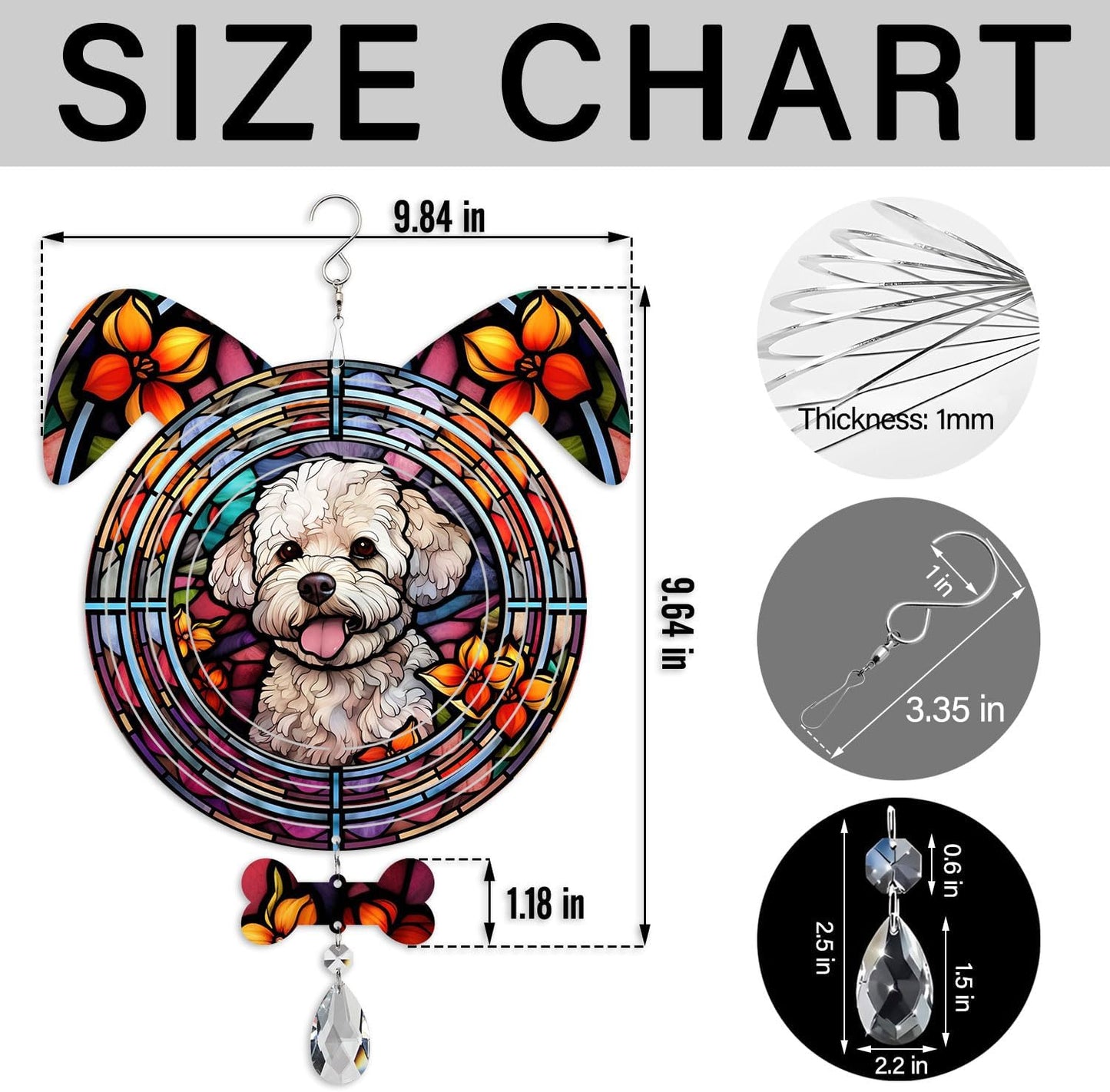 Bichon Frise Dog Ears Wind Spinner, Bichon Frise Wind Spinner Hanging for Yard and Garden