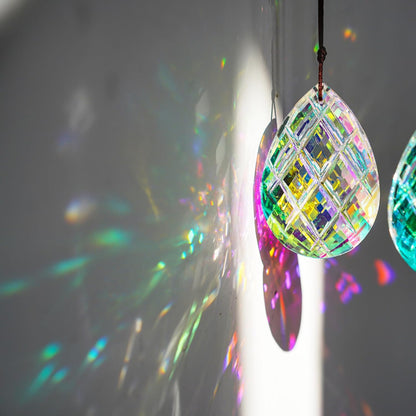 HDCRYSTALGIFTS Set 2 Crystal Sun Catcher Prisms Pendant for Window Hanging Decor,3inch AB Colored Crystal Suncatchers Rainbow Maker Light Catcher for Home Indoor Garden Ornament