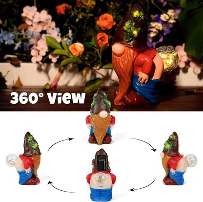 Solar Garden Statues Lights, 8.5" Cute Outdoor Gnome Figurine with Auto On/Off for Yard Patio Decor, Gifts for Women, Grandma, Mom, Housewarming (Farting Gnome Statue)