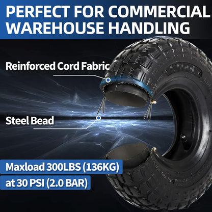 4.10/3.50-4 Replacement Tire and Inner Tube Set, 2 Pack, 10" Heavy Duty Tire and Tube, TR-13 Straight Valve Stem, for Hand Truck Trolley Dolly Garden Wagon Cart Wheel Replacement