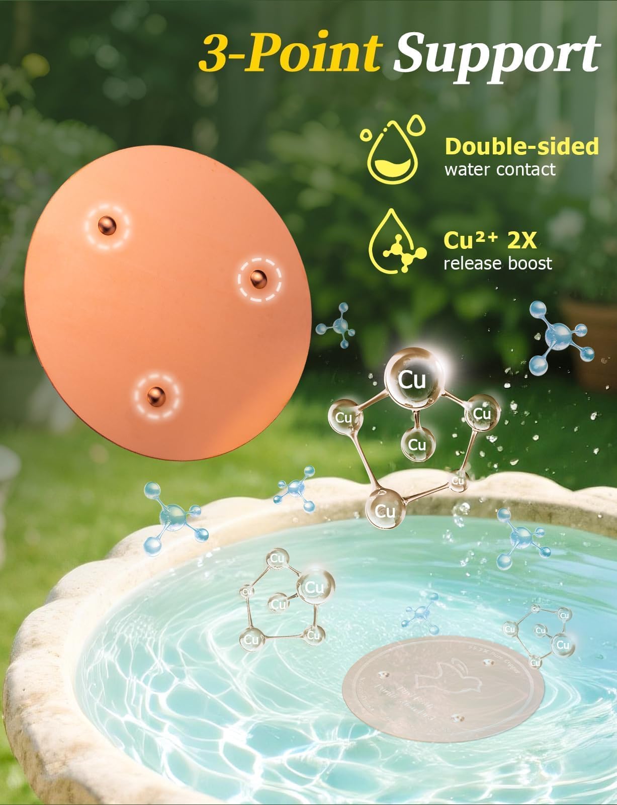 Mellbree Bird Bath Copper Disc, 0.6mm Reinforced 99.99% Pure Copper Cleaning Disk for Physical Safe