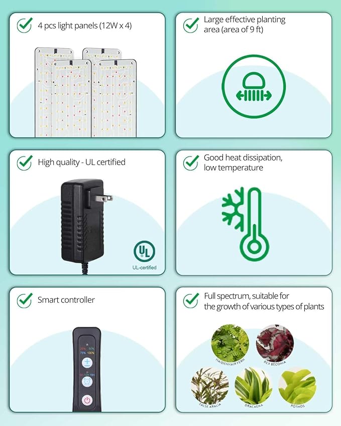 DOMMIA Grow Light, 50W Linkable Grow Lights for Indoor Plants Full Spectrum, Dimmable Plant Grow Lmap with 6/12/16H Timer, Under Shelf Grow Light for Seedling, Veg, Bloom