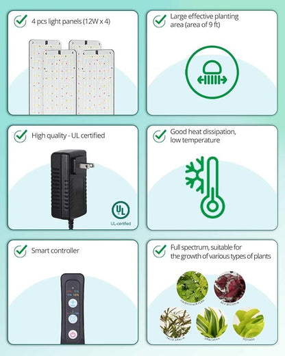 DOMMIA Grow Light, 50W Linkable Grow Lights for Indoor Plants Full Spectrum, Dimmable Plant Grow Lmap with 6/12/16H Timer, Under Shelf Grow Light for Seedling, Veg, Bloom