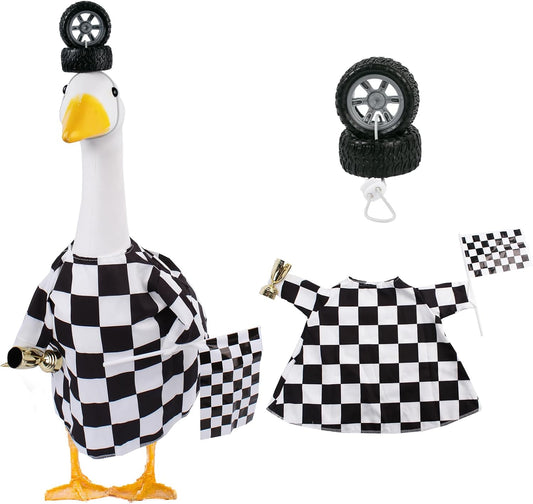 Porch Goose Outfits Cement Goose Race Car Driver Costume Clothing Racer Jumpsuit Clothes Goose