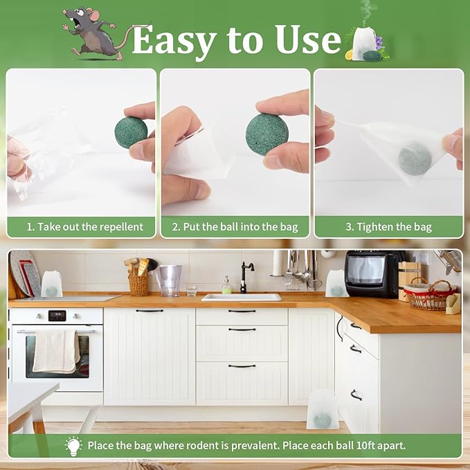 Mouse Rodent Repellent, 24pcs Peppermint Lemon Oil Mice Repellent for Squirrel Rats Spider Pests, Natural Mouse Traps for Indoor Outdoor Use, Keep Rodents Away from Garden and Home, Family & Pet Safe