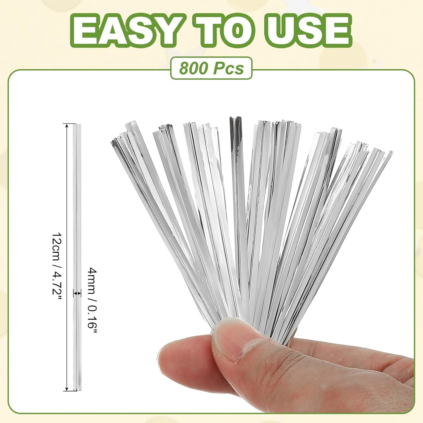 PATIKIL Bag Twist Ties 5 Inch, 800 Pcs Metallic Bread Ties for Treat Plastic Bags Gift Wrapping Candy Coffee Bag Plant Party Cake Favor, Silver