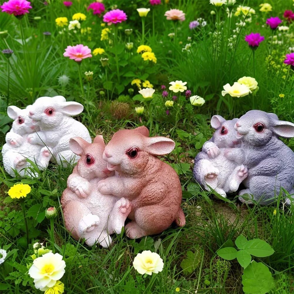 Garden Statues Bunny Decor Resin Hug Rabbit Figurine Cute Fairy Garden Decor Outdoor Statues for Patio Yard Porch Balcony Gifts for Women Mom Grandma Grey