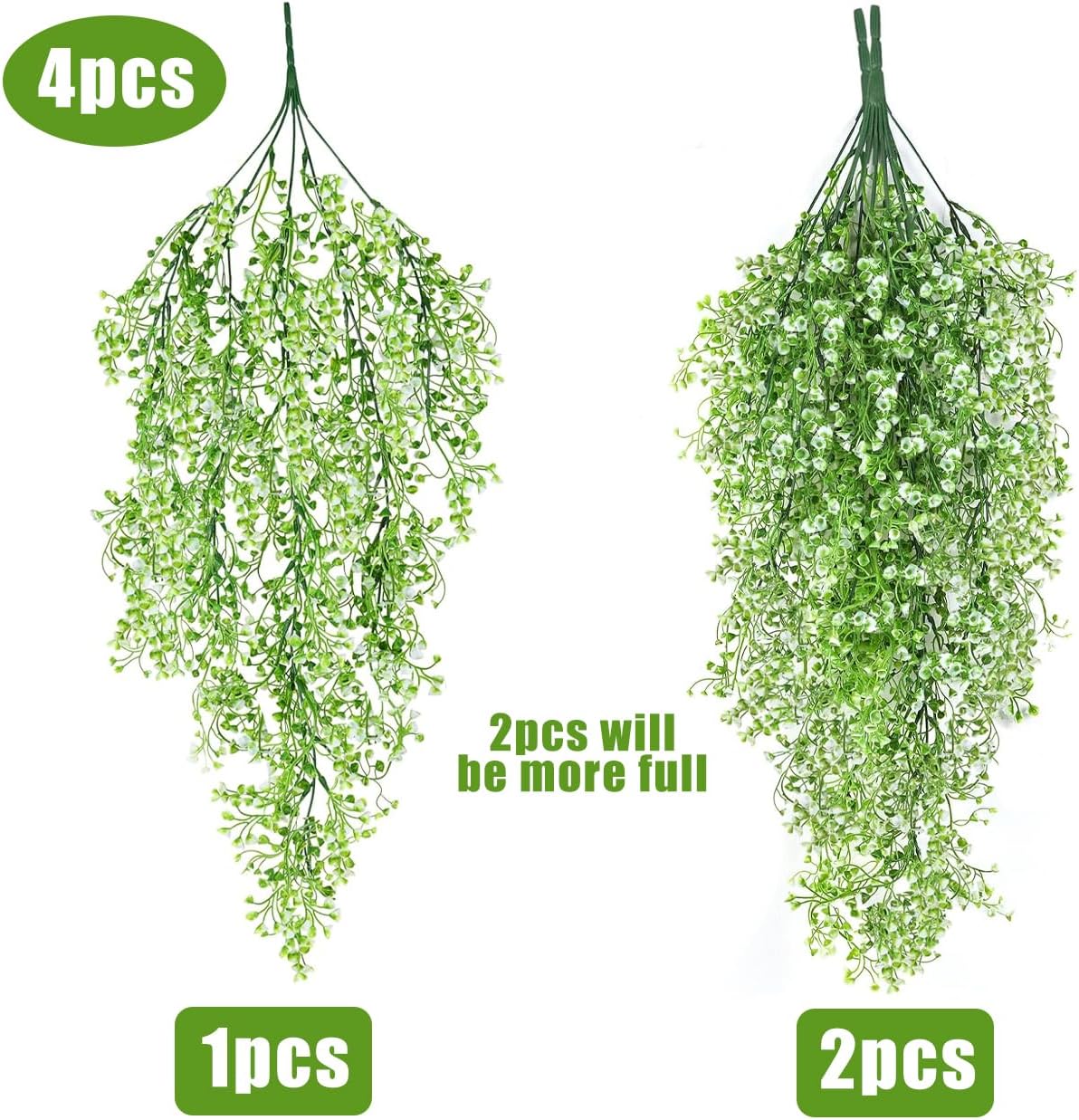 RECUTMS Artificial Hanging Ferns 2.5ft Artificial Ivy Vine Greenery with 30 LED Large Faux Wall Plants Artificial Plants Outdoor for Farmhouse Room Corridor Window Decor 4 PCS (White)