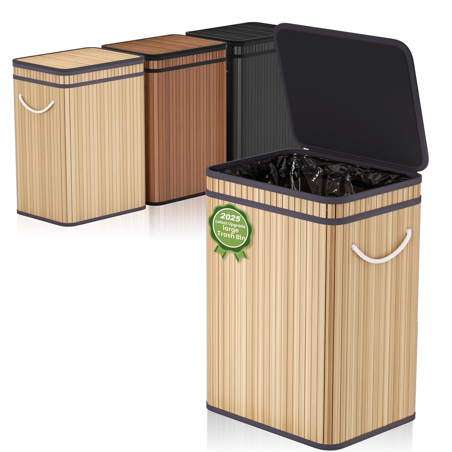 80 Liter/21 Gallon Large Trash Can with Lid, Garbage Bin Wastebasket Made of Bamboo, Outdoor Garbage Can/Waste Bin for Home, Office, Bathroom, Kitchen 24" HX15.8 WX11.8 D (Beech S)