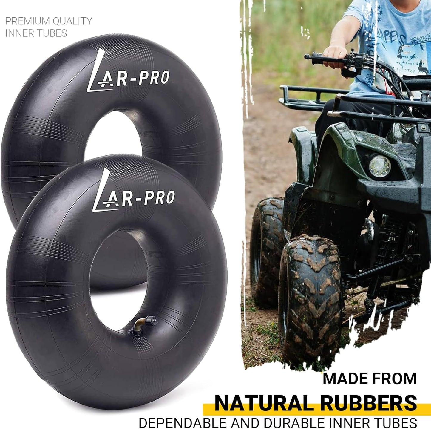 AR-PRO 4.10/3.50-5 Heavy Duty Replacement Inner Tube with TR-87 Bent Valve Stem (2-Pack) - for Wheelbarrows, Mowers, Hand Trucks and More