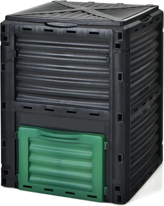 Goplus Compost Bin, 80 Gallon (300 L) Large Outdoor Composting Box w/Top Flip Latch-on Lid, Bottom