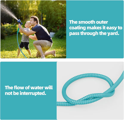 SPECILITE 50ft 304 Stainless Steel Garden Hose Metal, Heavy Duty Water Pipe with Nozzles for Yard, Outdoor - Flexible, Never Kink & Tangle, Puncture Resistant (Sky Blue)