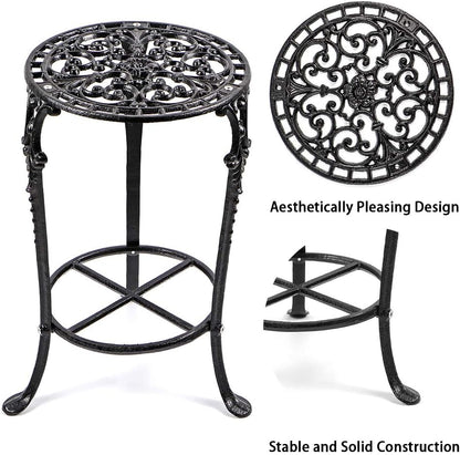 MDLUU Plant Stand 18.8 Inches Tall, Cast Iron Potted Plant Stand, 2-Tier Metal Planter Stand, Flower Pot Stand for Living Room, Bedroom, Kitchen Decor (Black)