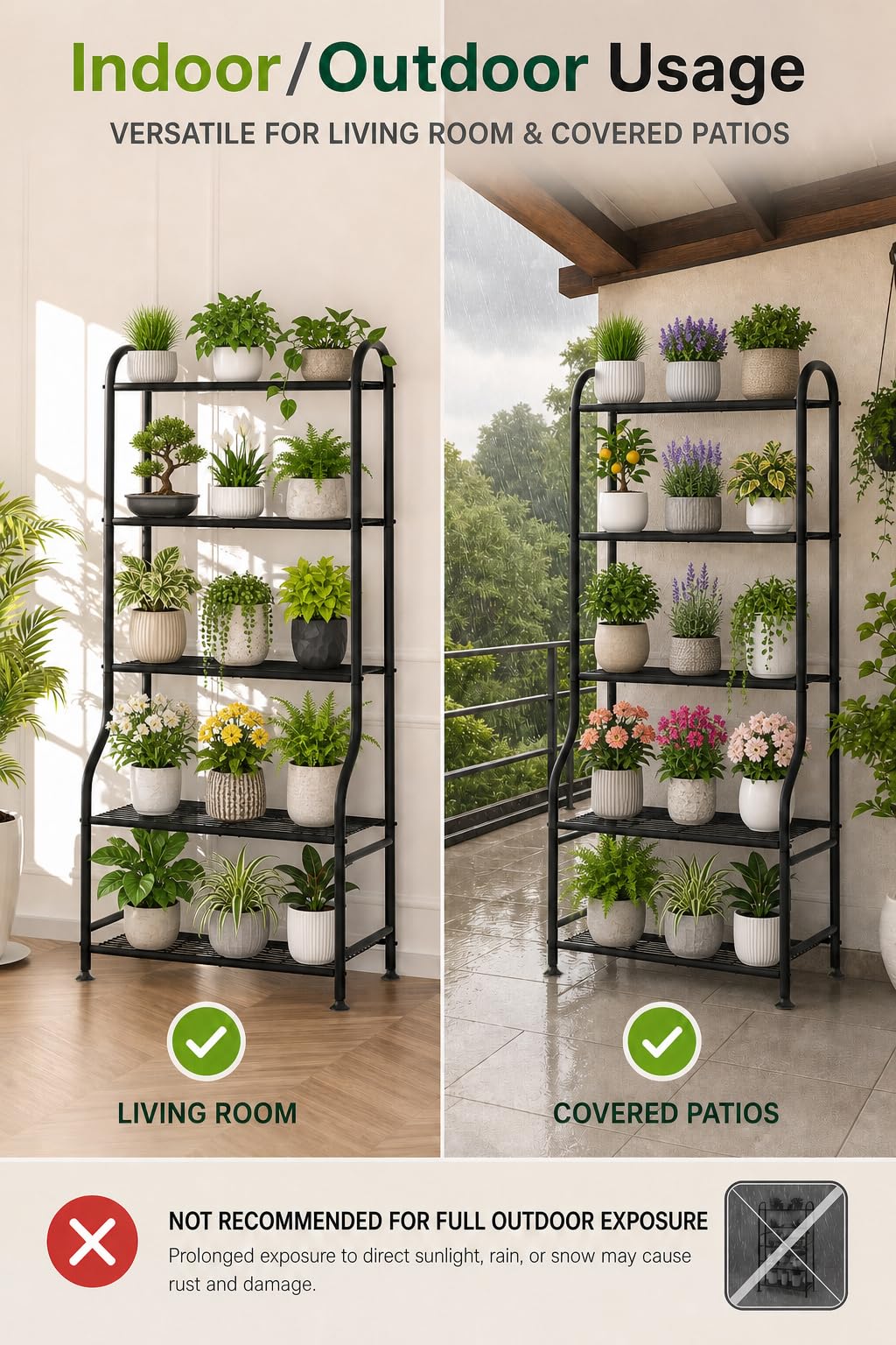 Yutrchey 5-Tier Metal Plant Stand - Heavy Duty Indoor Outdoor Flower Shelf for Multiple Pots, 65"