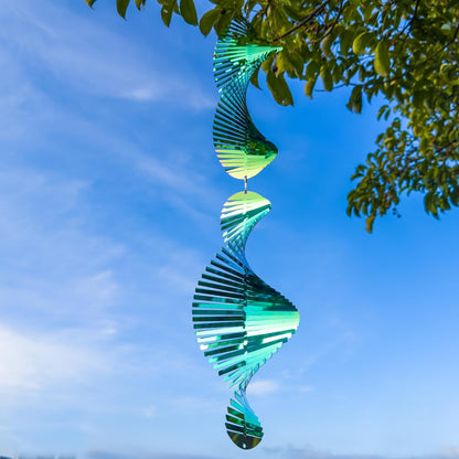 Wind Spinners Outdoor, 3D Helix Hanging Wind Spinners, Gradient Tender Green, 24 inches, Kinetic, Stainless-Steel Metal, Smooth Spin, Outdoor Decoration for Garden, Patio, Yard, Gift for Women Mom