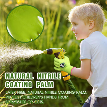 HANDLANDY 3 Pairs Kids Gardening Gloves Latex Free, Nitrile Coated Children Toddler Garden Yard Outdoor Playing Gloves for Little Girls Boys (Size S)