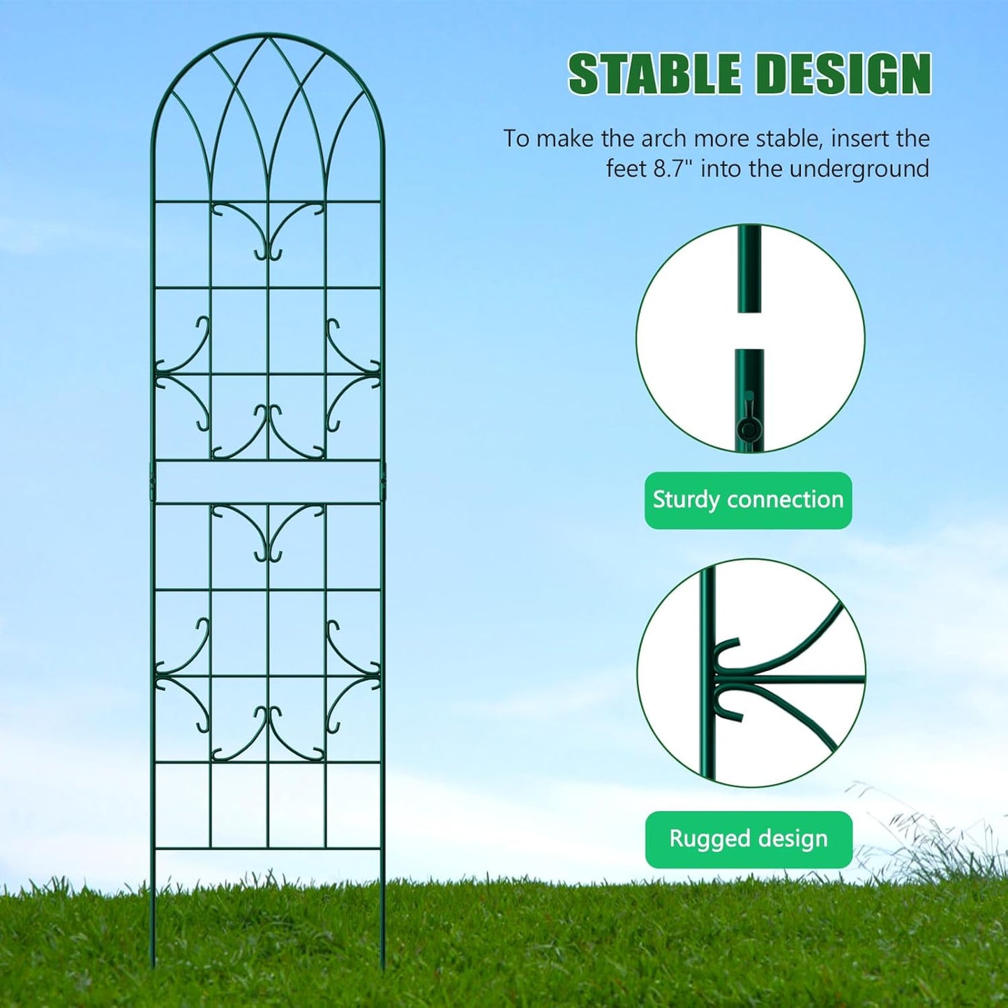4 Pack Metal Garden Trellis for Climbing Plants,Green Metal Garden Trellis for Vines Plant Rose Vegetable Support,Large Decorative Outdoor Trellis