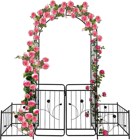 Metal Garden Arbor Arch with Gate and Plant Box, 86.6" H Garden Trellis Wedding Arch Party Decoration for Outdoor Lawn Climbing Plants Support Roses Vines