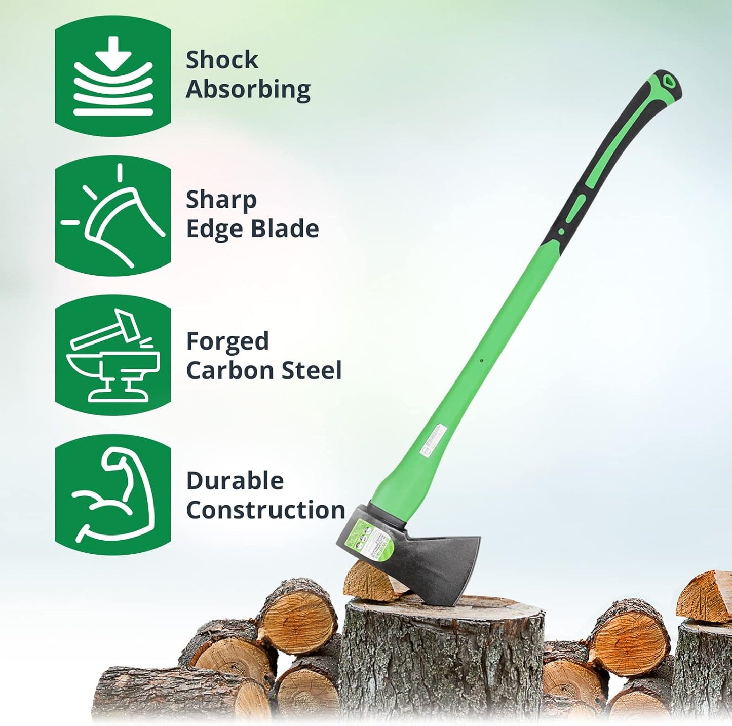 WilFiks Chopping Axe, 36” Camping Outdoor Hatchet for Wood Splitting and Kindling, Forged Carbon Steel Heat Treated Hand Maul Tool, Fiberglass Shock Reduction Handle with Anti-Slip Grip