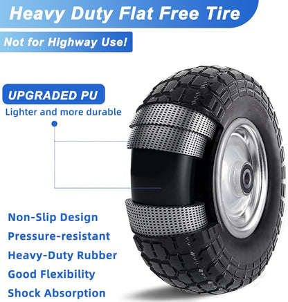 12'' Flat Free Tires Rubber Replacement Solid Tire and Wheel Assemblies for Hand Trucks Garden Cart Wheelbarrow - 3.5”Wide Polyurethane Tires 2.1 Hub with 5/8 Inch Axle Borehole Silver
