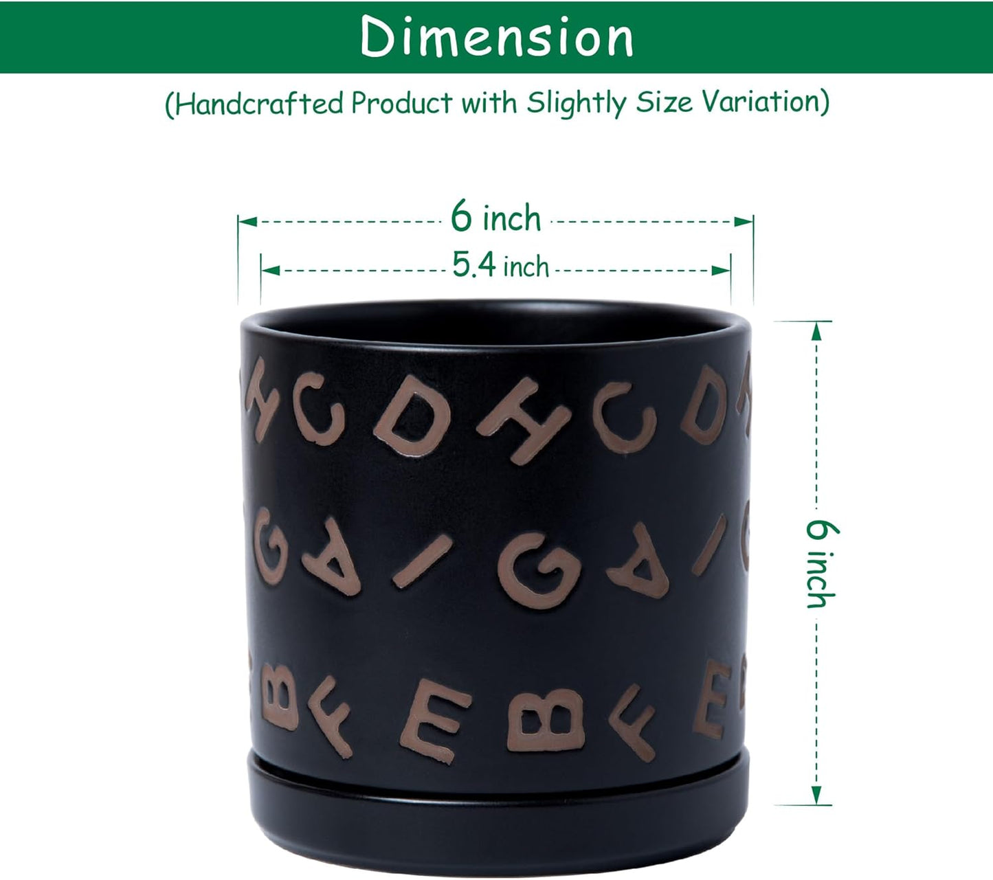 D'vine Dev Set of 2 Ceramic Planter Pots with Drainage Hole and Saucer, 6 Inch Plant Pots for Plants Indoor Houseplants, Black, 99-Z-G-2-Y