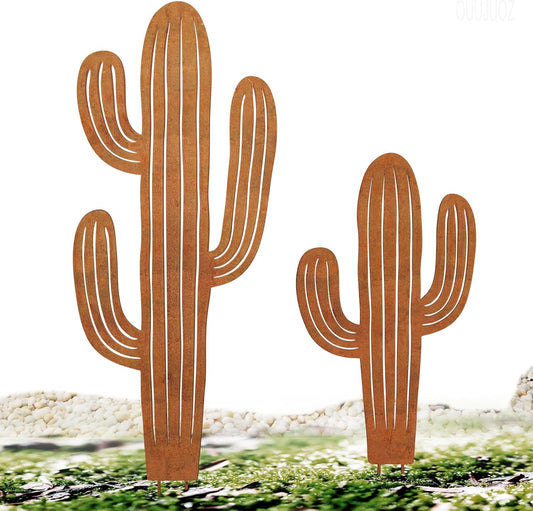 2pcs Metal Cactus Outdoor Decor,Metal Plants Prickly Pear Cactus,Desert Steel Yard Art, Garden