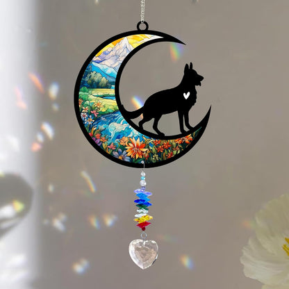 German Shepherd Suncatcher, Personalized Pet Loss Gift with Name & Date, Heart-Shaped Crystal Sun Catcher, Dog Remembrance Sympathy Rainbow Maker for Window & Garden